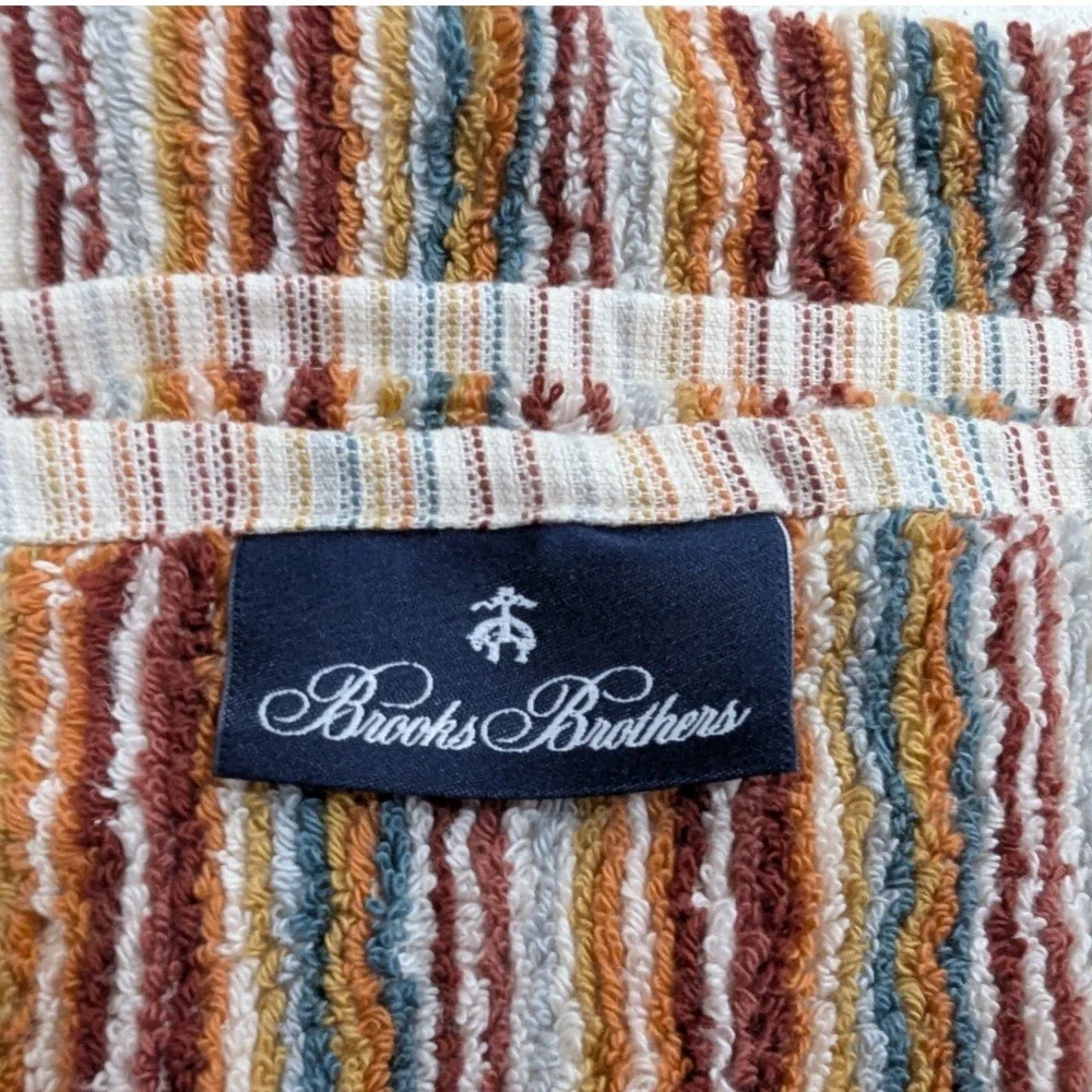 Retro Brooks Brothers Hand Towel Set Retro Multicolor Striped Cotton‎ Fringe